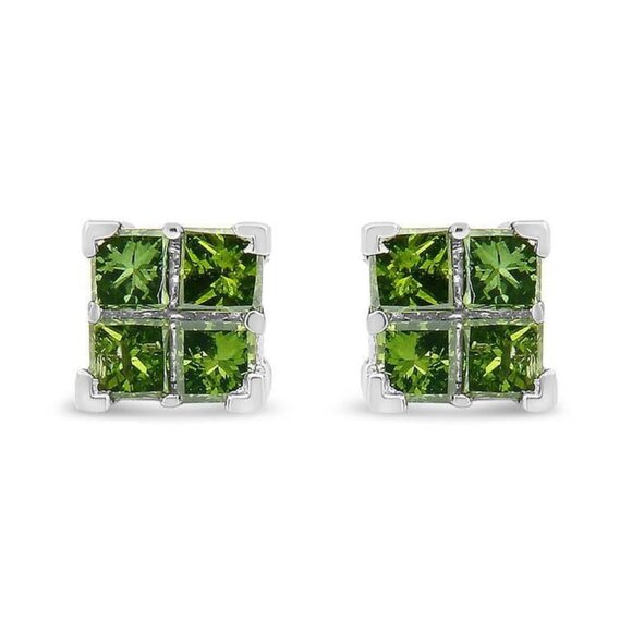 .50ct Green Diamond Earrings Set In .925 Sterling Silver, Stud Earrings - Picture 1 of 5